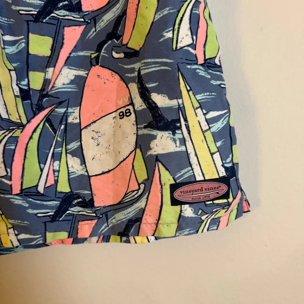 Vineyard Vines Mens Small Blue Sailboat Print‎ Chappy Swim Trunks Mesh Liner